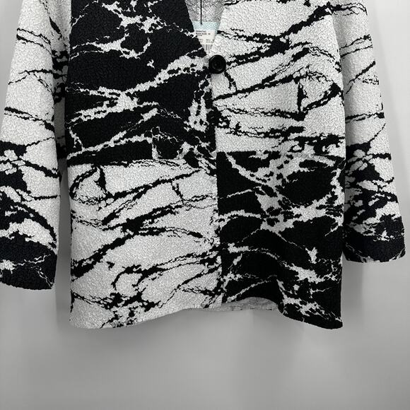 Ming Wang Jacket Womens Medium Black White Abstract Textured Button Front Blazer - Picture 3 of 10